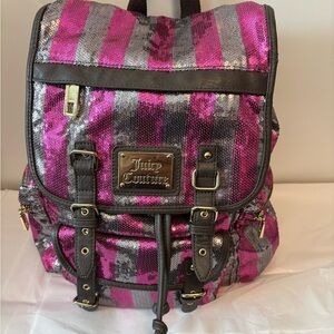 Juicy Couture Pink and Silver Striped Sequin Backpack